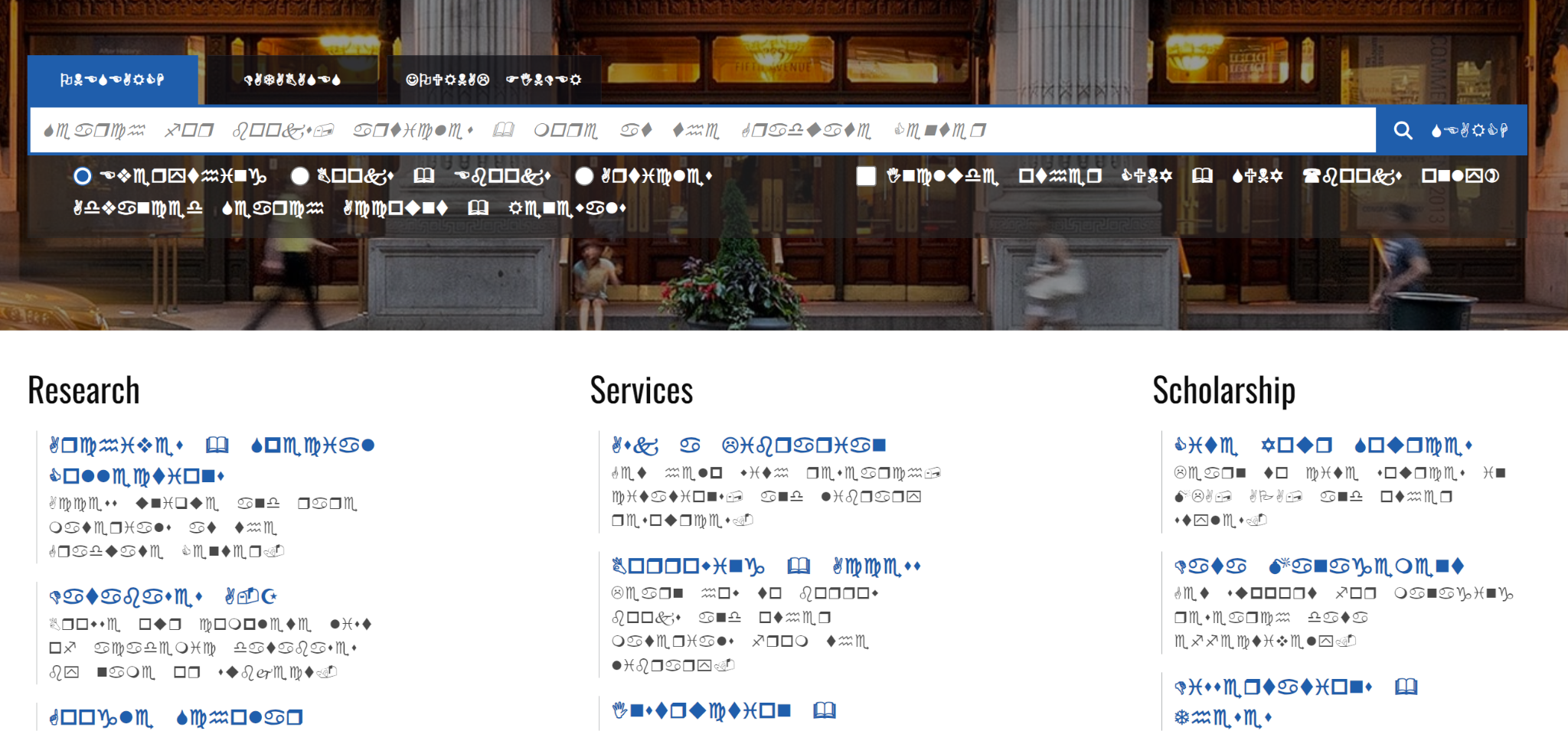 The resulting website rendered entirely in Wingdings symbols instead of readable text.